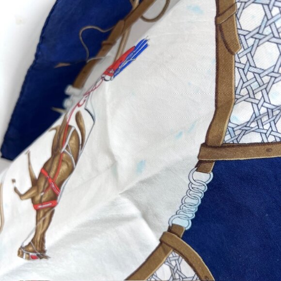 Vgt Celine Paris 100% Silk Scarf Satin 34"   ivery blue horse carriage (43 - Picture 6 of 12